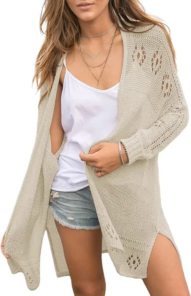 Misassy Womens Open Front Knit Sheer Cardigans Summer Boho Lightweight Long Sleeve Kimono Long Sweater