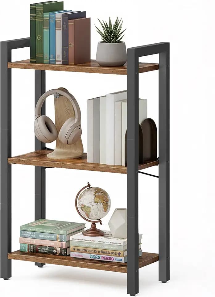 VASAGLE 3-Tier Bookshelf, Bookcase Book Shelf with Steel Frame