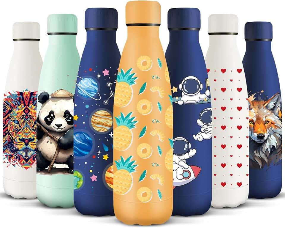 HoneyHolly Trinkflasche Edelstahl, 500ml BPA-frei, Thermosflasche, 18/8 Edelstahl, Wasserflasche Kinder, Doppelwandig Vakuumisoliert, Thermoskanne für Schule, Outdoor, Camping, Picknick