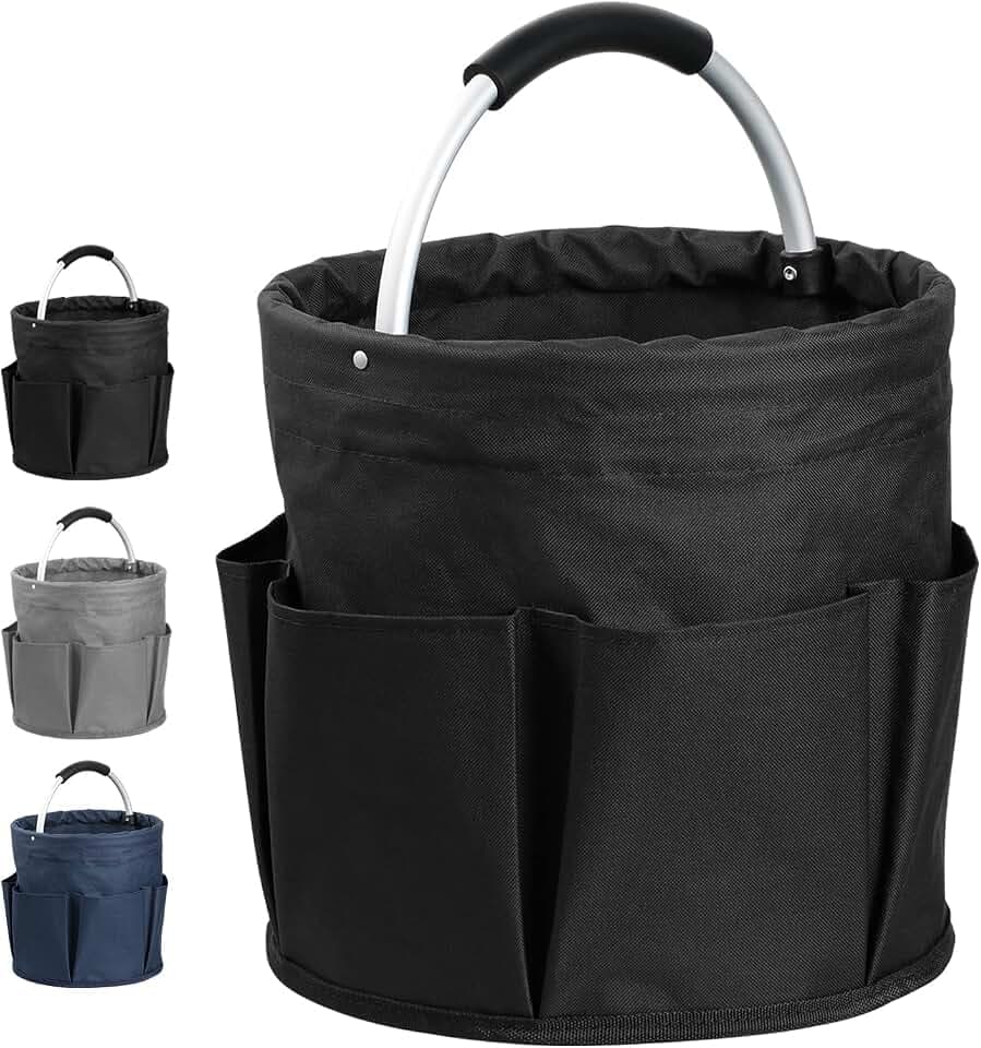 Organizer Putzmittel, Faltbare Universal Reinigungs-Caddy, Aufbewahrungskorb Mit Griff, Werkzeugkorb Tasche mit 6 Außentaschen für Indoor und Outdoor Organisation, Schwarz