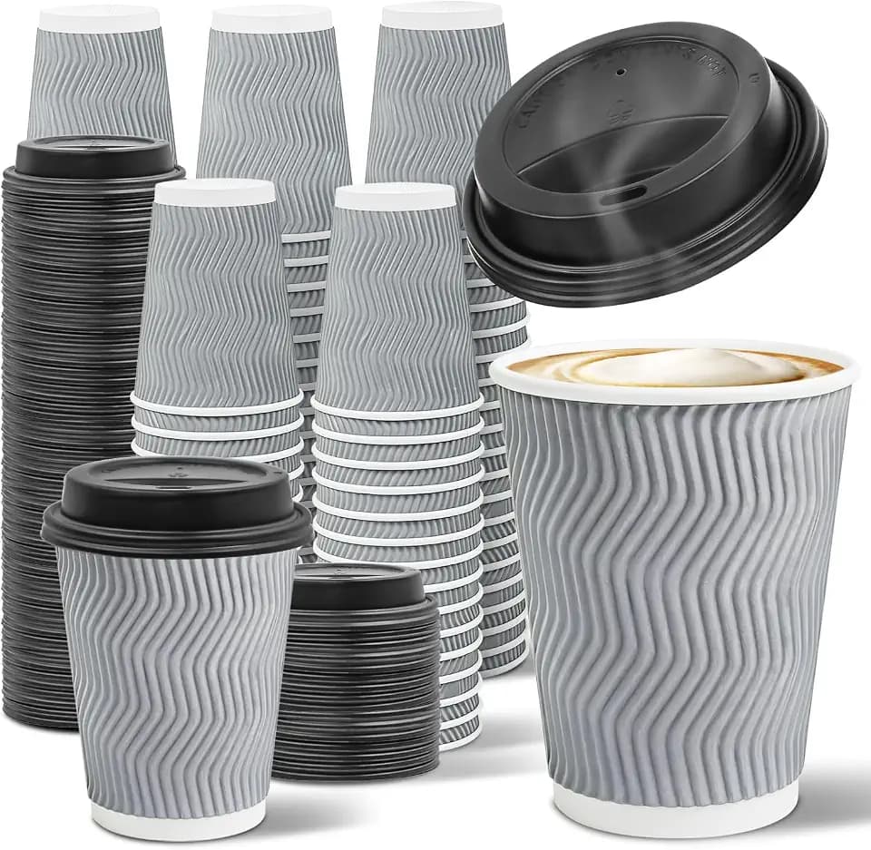 Ginkgo 100 Pack 12 oz Disposable Insulated Coffee Cups With Lids