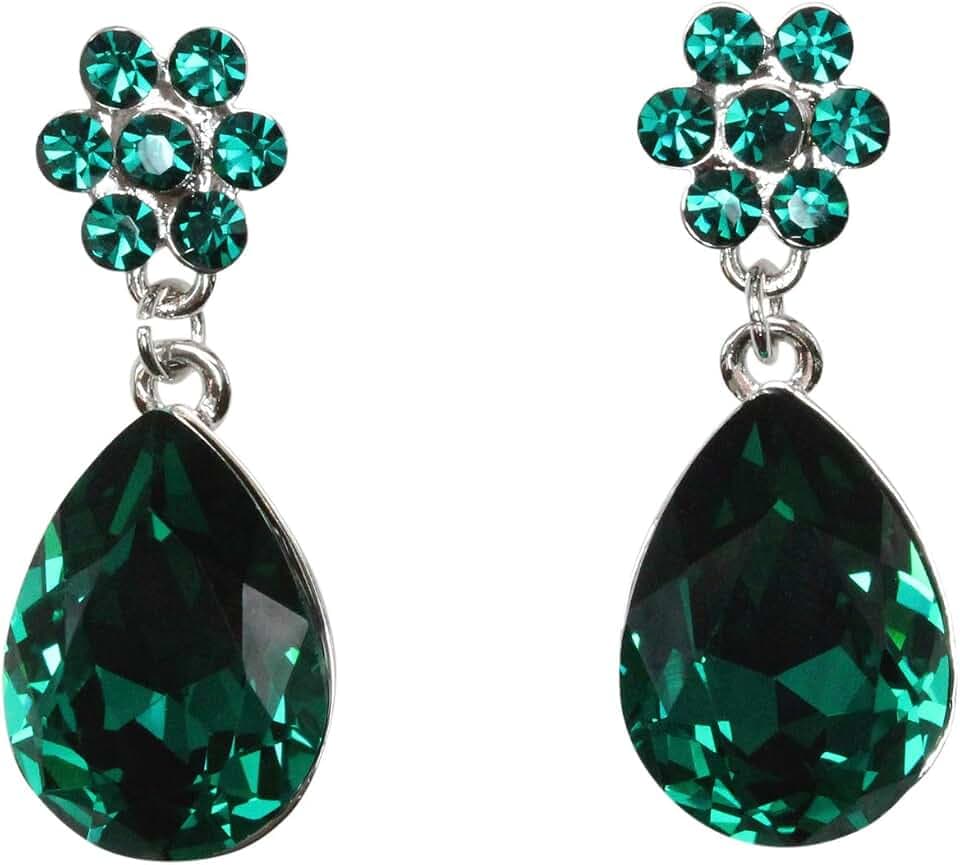 Faship Gorgeous Teardrop Rhinestone Crystal Floral Dangling Earrings