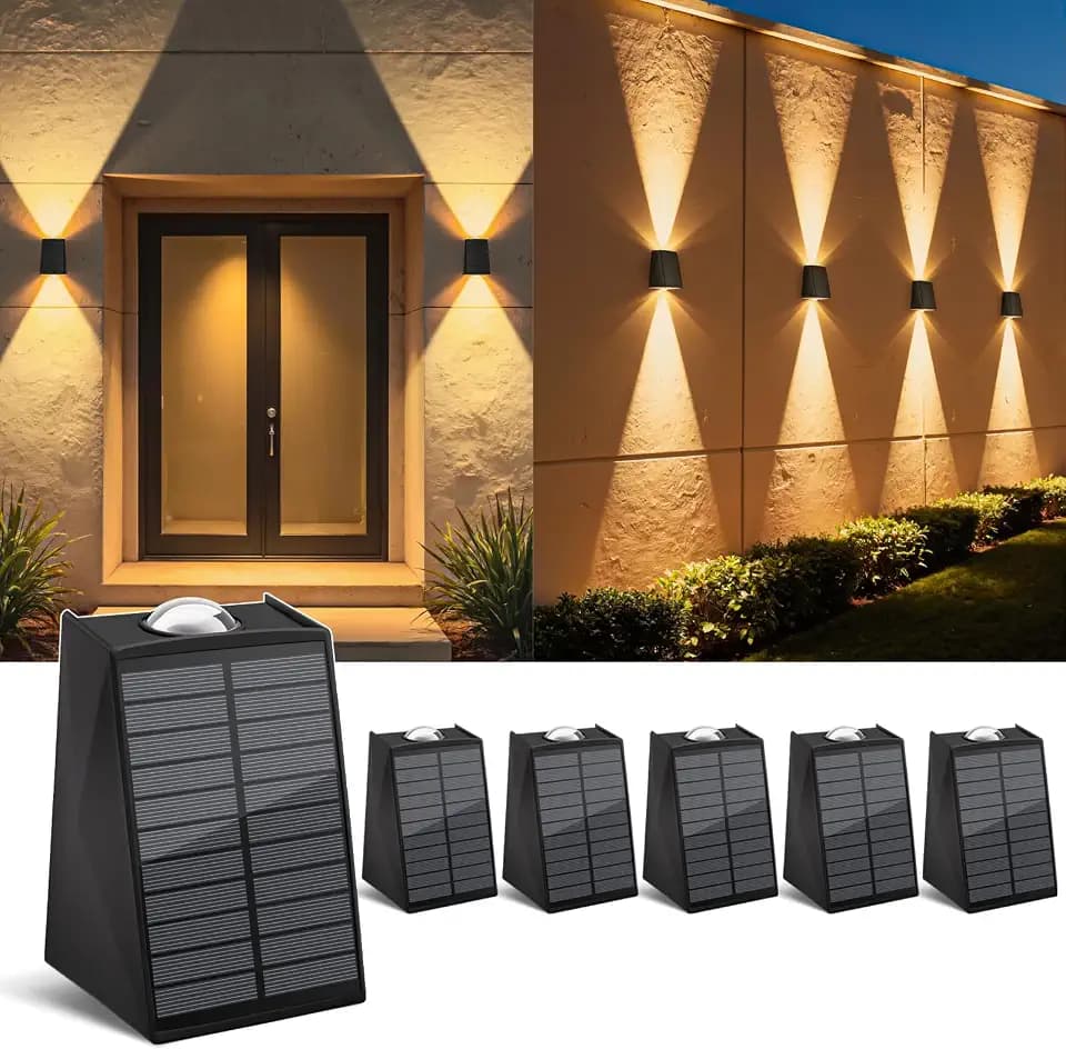 6 Pack Solar Lights Outdoor 2 LED Up and Down Warm White for Garden Decor