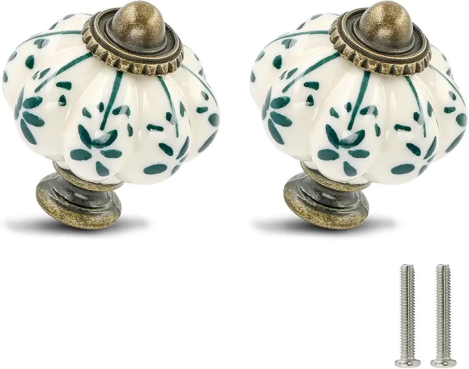 12pcs Ceramic Pumpkin Knobs - Green Flower