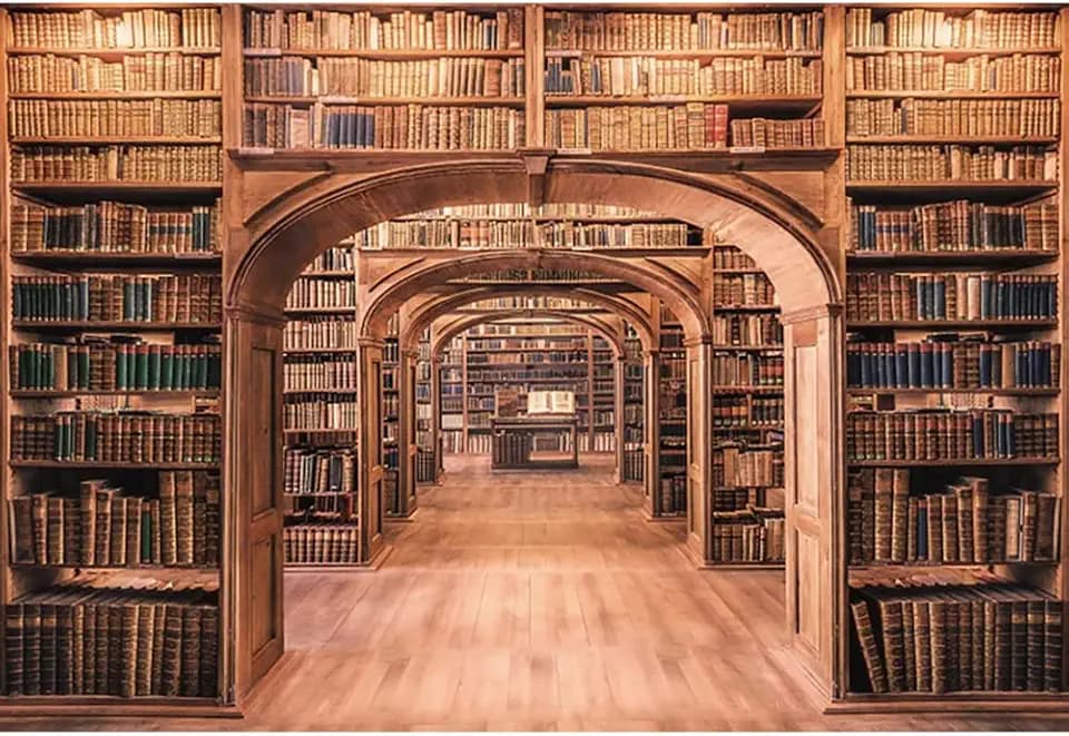 Laeacco Vintage Wooden Bookshelf Backdrop 8x6ft Retro College Library Ancient Books Background Conference Graduation Party Supplies Boys Girls Portrait Video Product Banner Photo Booth Props Vinyl