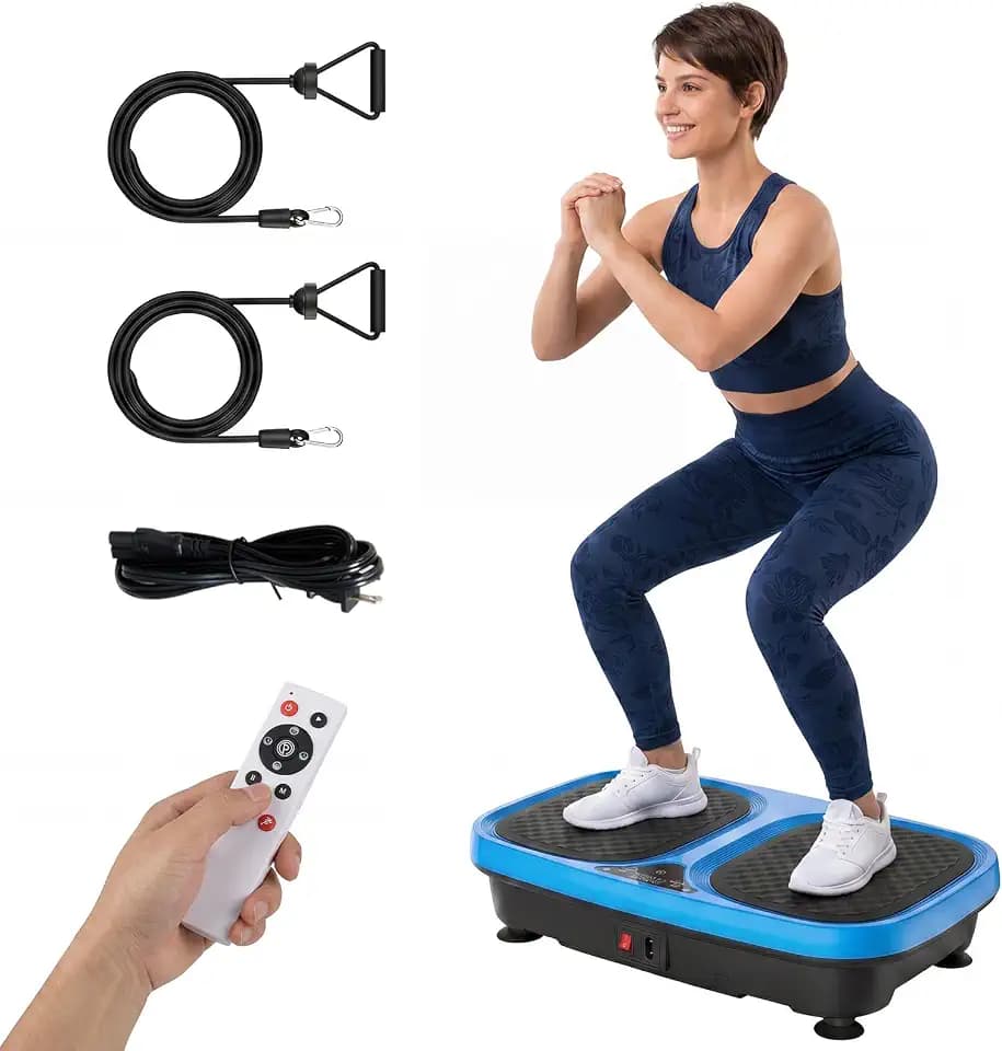 DUMOS Vibration Plate Exercise Machine for Weight Loss, 120 Speeds Whole Body Workout Platform with 2 Pull Ropes & Remote, 280 lbs Capacity, Quiet Fitness Shaker for Home Gym, Blue