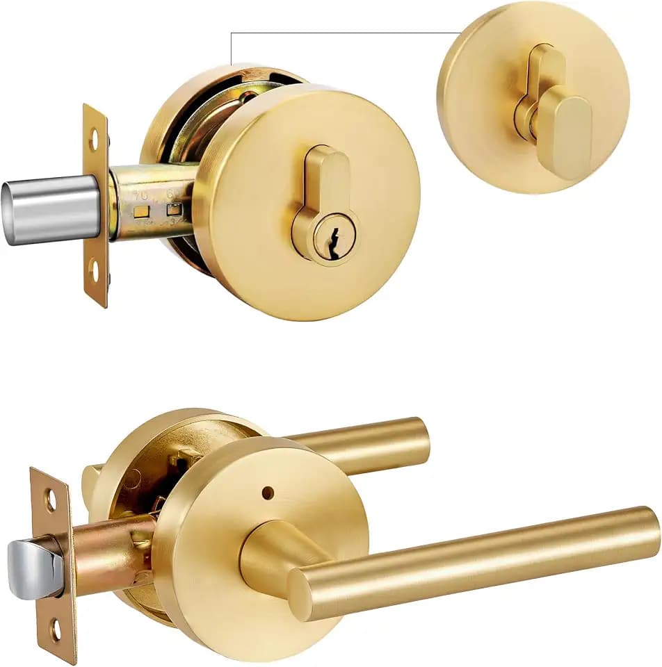 Lethato Gold Exterior Door Handle with Deadbolt Front Door Lock Set 1 Pack