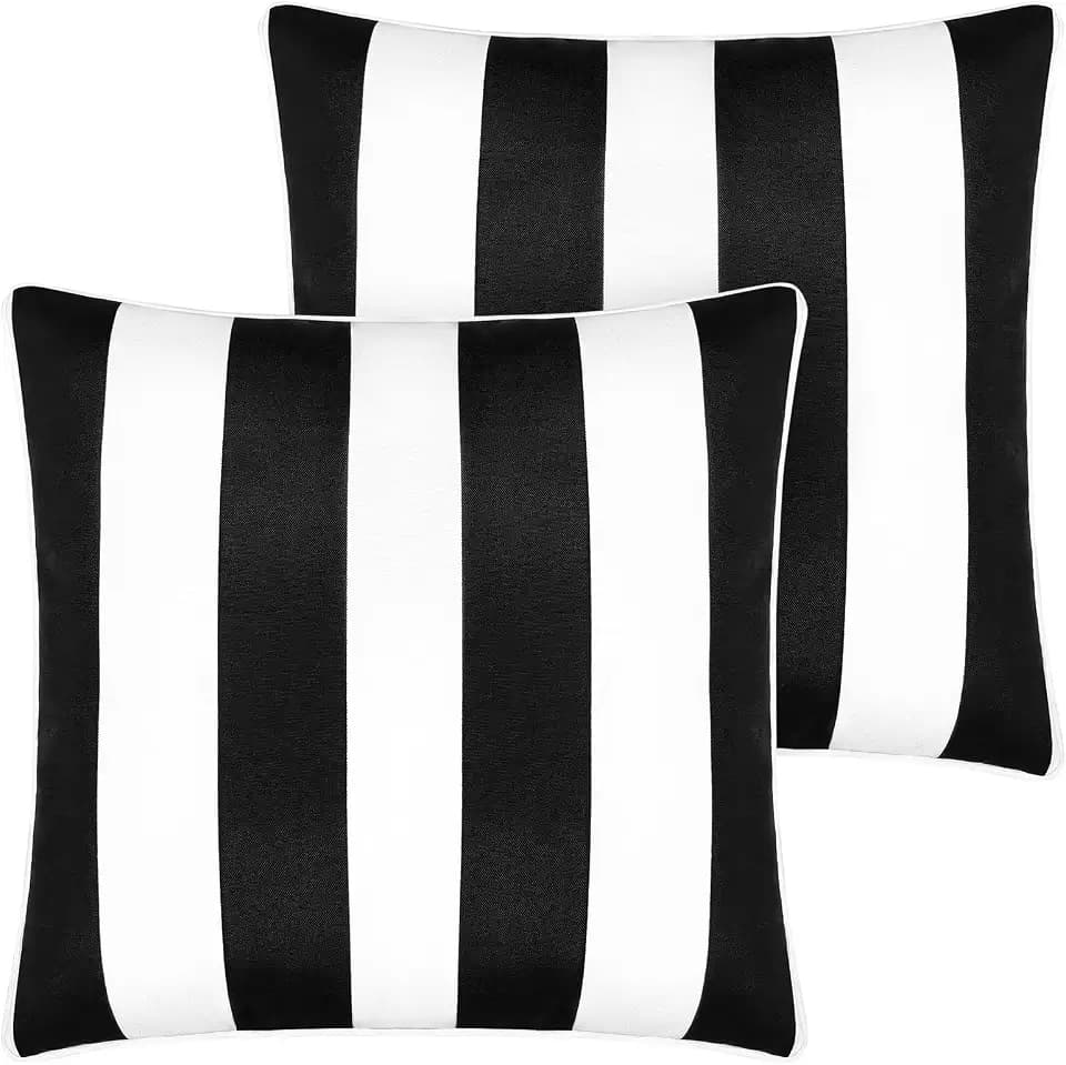 Pack of 2 Outdoor Throw Pillows 18x18 Inch, Water-Repellent & Fade Resistant Patio Pillows with Inserts, All Weather Decor for Patio Furniture Garden Couch Poolside, Black White