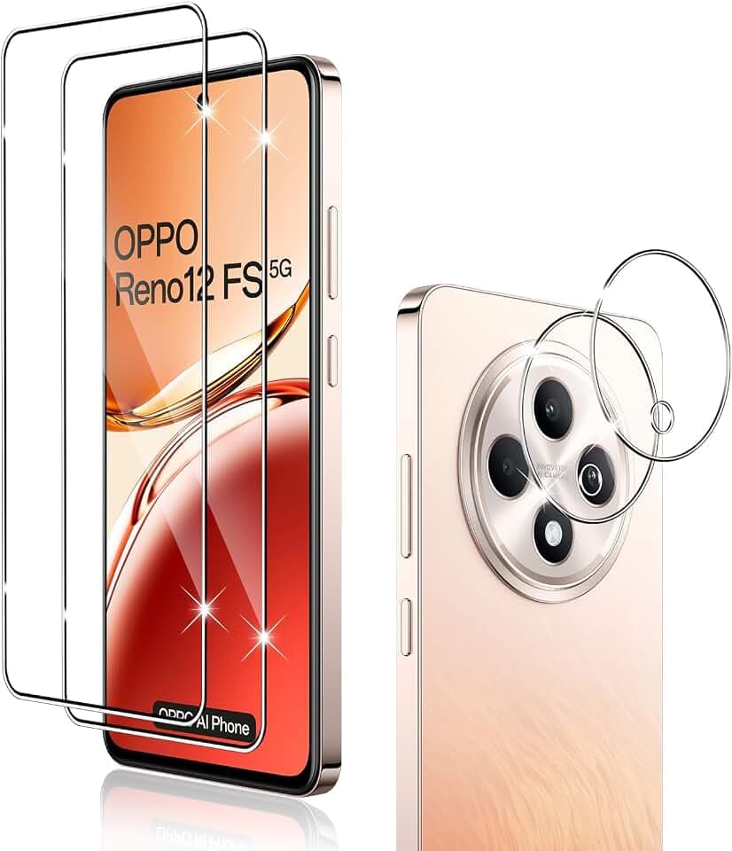 Holilo für Oppo Reno 12 FS/Reno 12 F 5G/Reno 12 F 4G für Panzerglas Schutzfolie und Kamera Schutzfolie,[2+2 Stück] 9H Härte Anti-Kratzen Anti-Blasenfrei Schutzfolie Displayschutzfolie