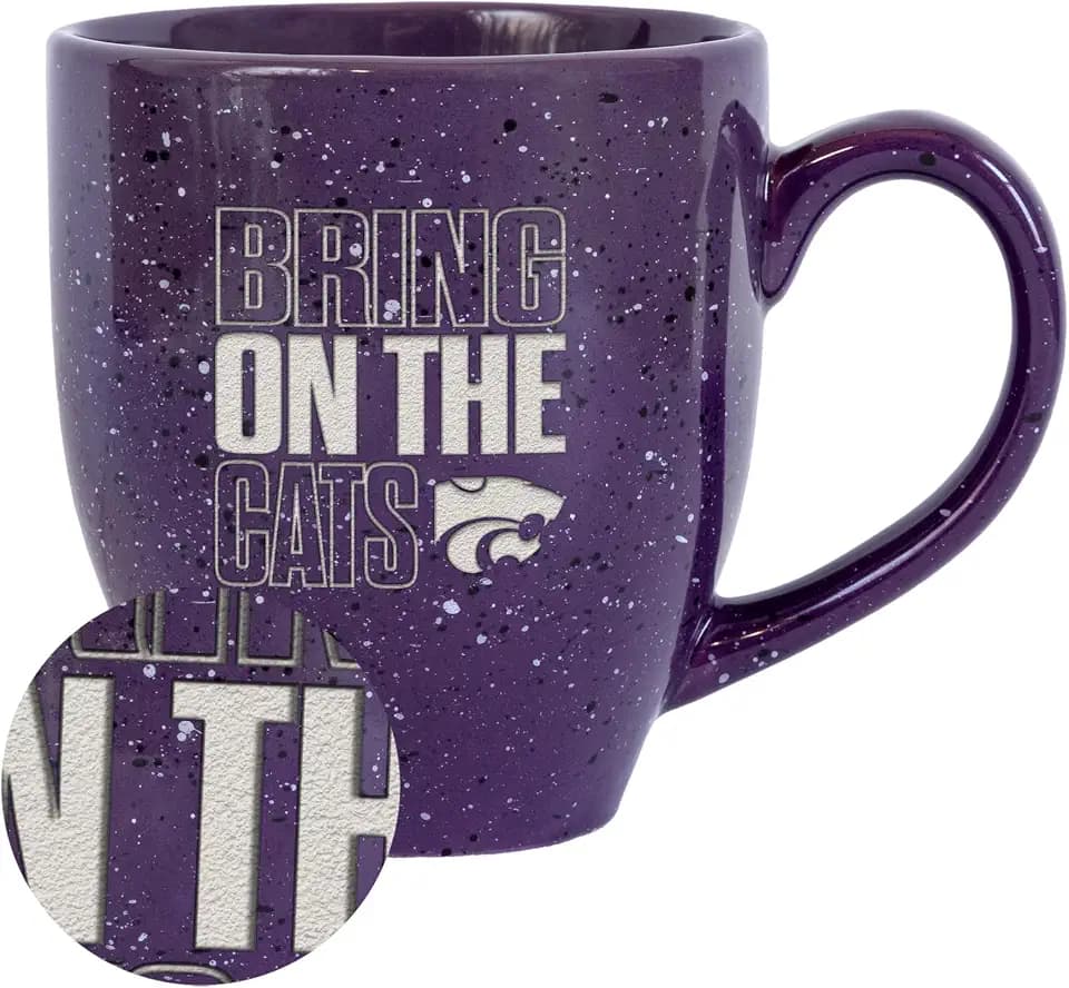Rico Industries NCAA Kansas State Wildcats - KSU Bring On The Cats 16 oz Team Color Laser Engraved Speckled Ceramic Coffee Mug