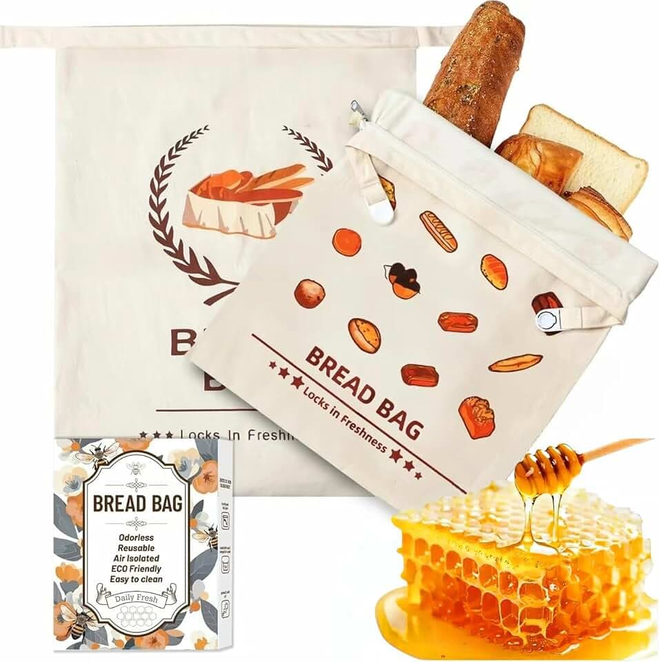2 Beeswax Bread Bags,bienen wax brottüten,brotbeutel，brotbeutel mit innenfolie，Für Obst- und Gemüsetaschen, Brot, Sauerteig, Lebensmittelkonservierung, wiederverwendbar, FDA-geprüft，