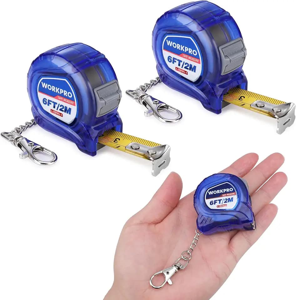 WORKPRO Mini Tape Measure, 2 Pcs 6FT Retractable Easy Reading Keychain Tape Measurement, Inch/Metric Scale Pocket Size Small Tape Measure for Engineer, Portable, ABS Protective Casing, Blue