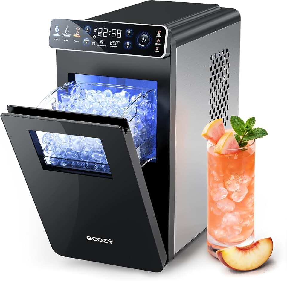 ecozy Eiswürfelmaschine Klein, Kompakt mit Farbdisplay, 24-Stunden-Timer