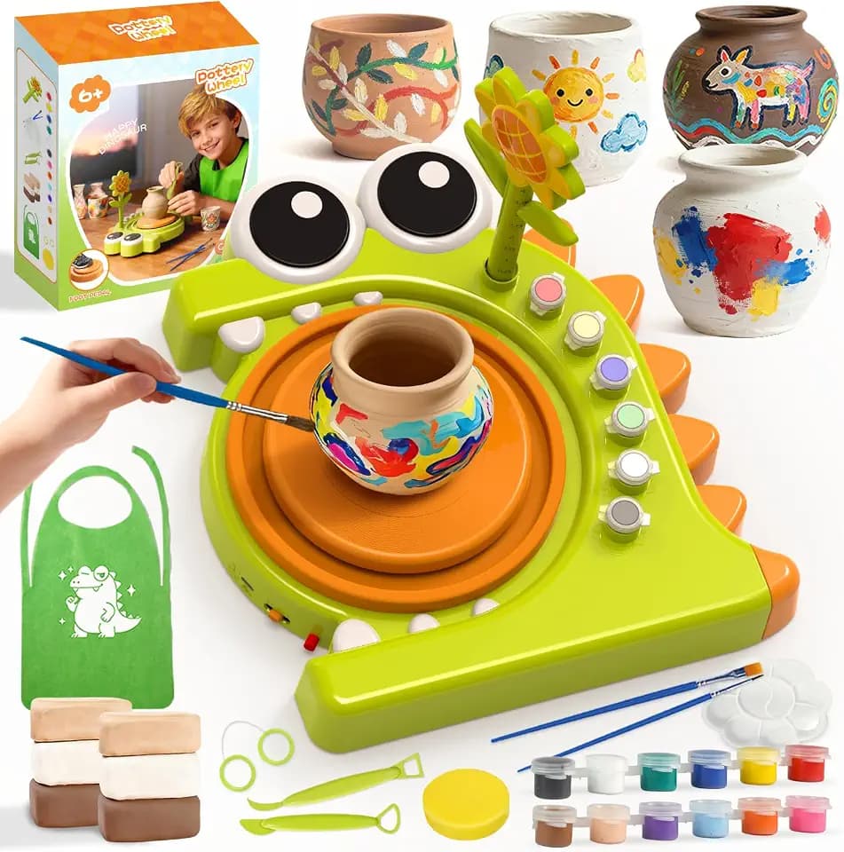 HAYXUN Dinosaur Pottery Wheel Kit for Kids – Arts & Crafts Kit Toys for Boys Girls, Variable Speed Pottery Wheel Tool Kit - Birthday, Christmas Gift for Kid Ages 6 7 8 9 10 11 12+