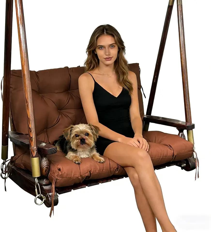 Porch Swing Replacement Cushions: 2-3 Seater Outdoor Waterproof Swing Cushions with Ties - Thick Swing Cushion with Backrest for Garden Patio Furniture Loveseat