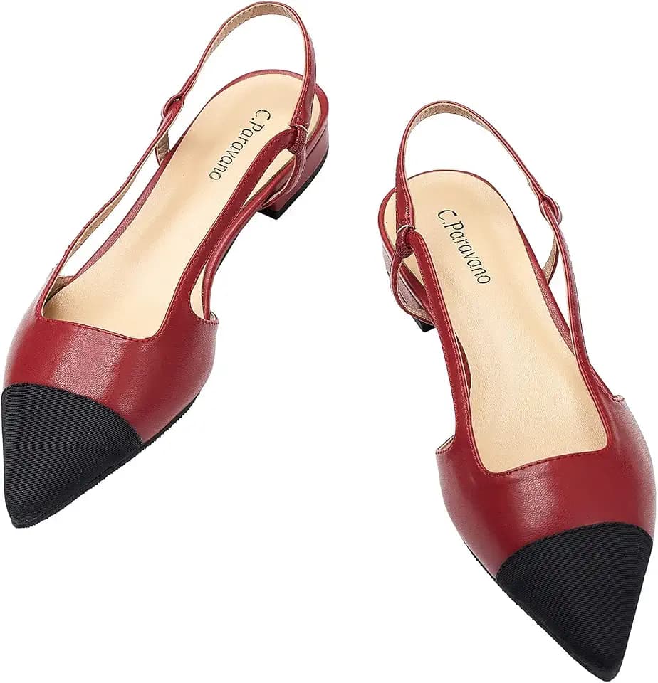 C.PARAVANO Slingback Flach Pumps I Slingback Pumps I Damen Slingback I Slingback Schwarz Damen I Pumps Damen I Slingback Pumps Damen I Flache Schuhe Knöchel Strap Sandalen (Größe 39, Rot)