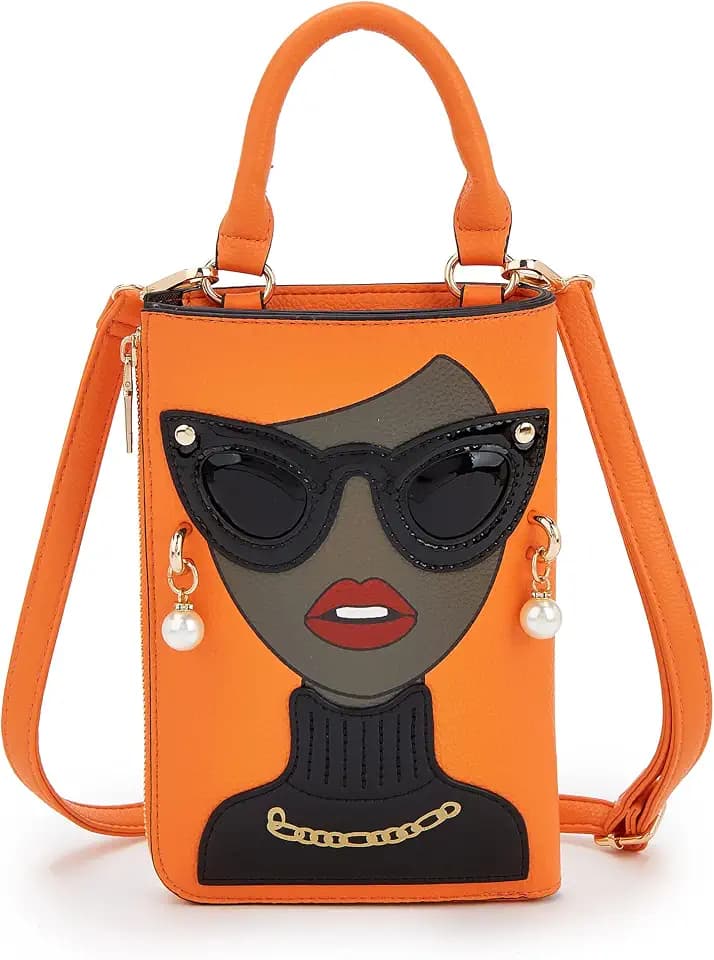 Women Novelty Lady Face Shoulder Bags Funky PU Leather Top Handle Satchel Handbags Clutch Purse for Women