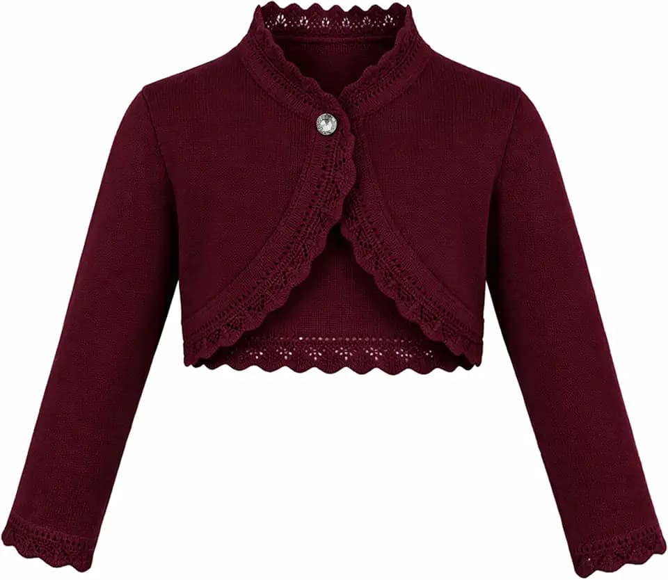 Lilax Bolero-Cardigan für kleine Mädchen, langärmelig, Knopfverschluss, Burgunder