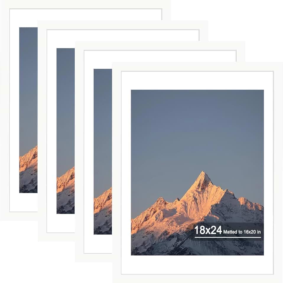 18x24 Wood Picture Frame Set of 4, Wall Mount for Home Decor, White