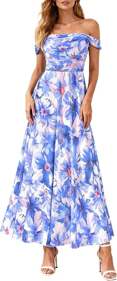 PRETTYGARDEN Womens Off Shoulder Mesh Summer Dresses