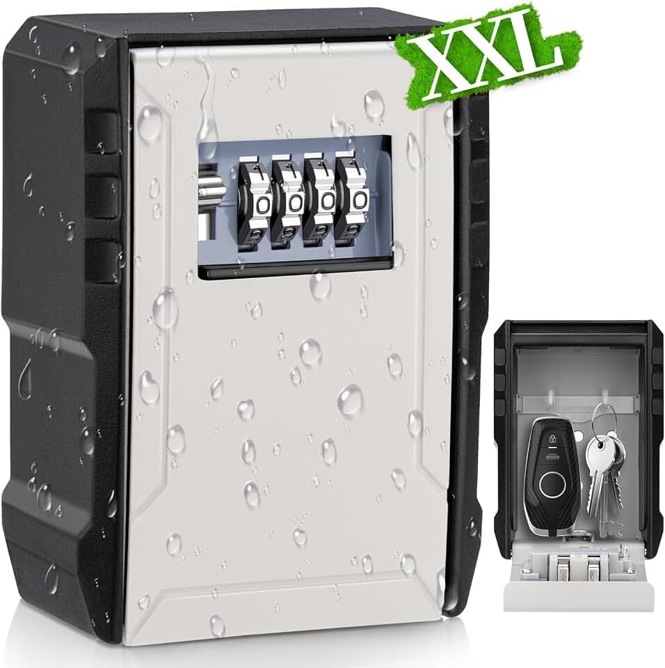 BKNOOU Large Key Lock Box for Outside Wall Mount 4-Digit Combination Code