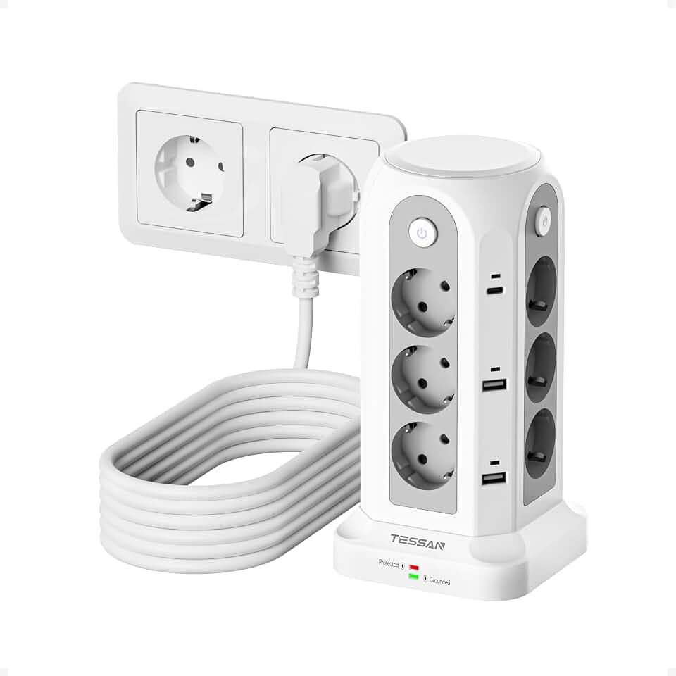 TESSAN Mehrfachsteckdose mit USB, Verlängerungskabel 5M, Weiß