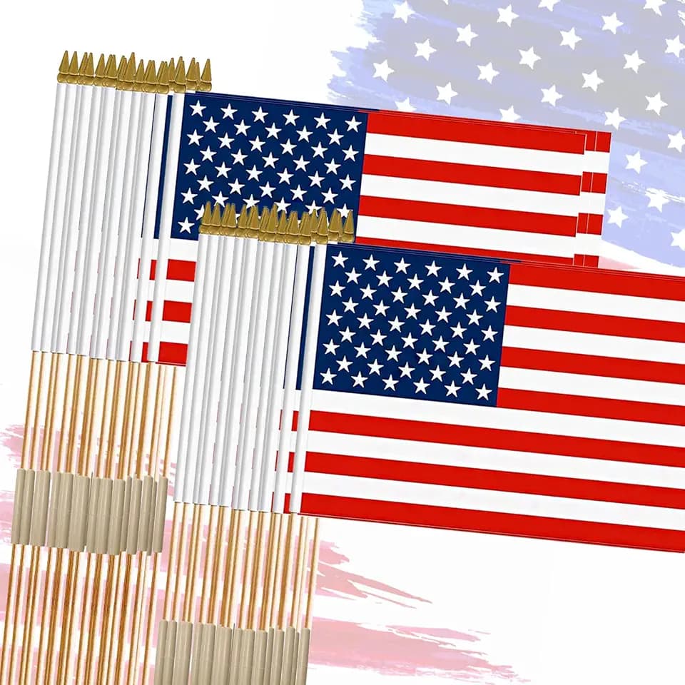American Flags on Stick for Outside, 12x18 In, 24 Pack