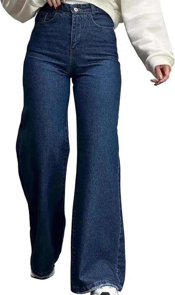 FairBeauty Women's Baggy Wide Straight Leg High Waist Denim Jeans