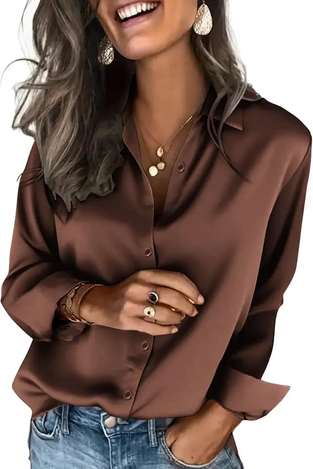 Zeagoo Damen Bluse Satin V-Ausschnitt Satinblusen Elegant Langarm Oberteil