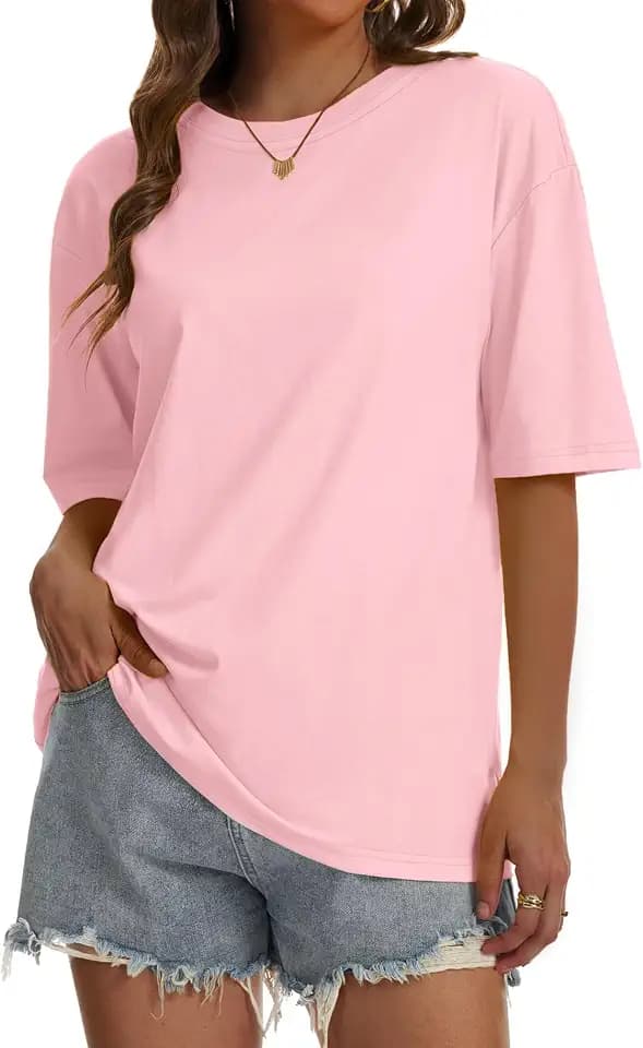 SMENG Women's Oversized T-Shirts Cotton Blend Loose Fit Short Sleeve