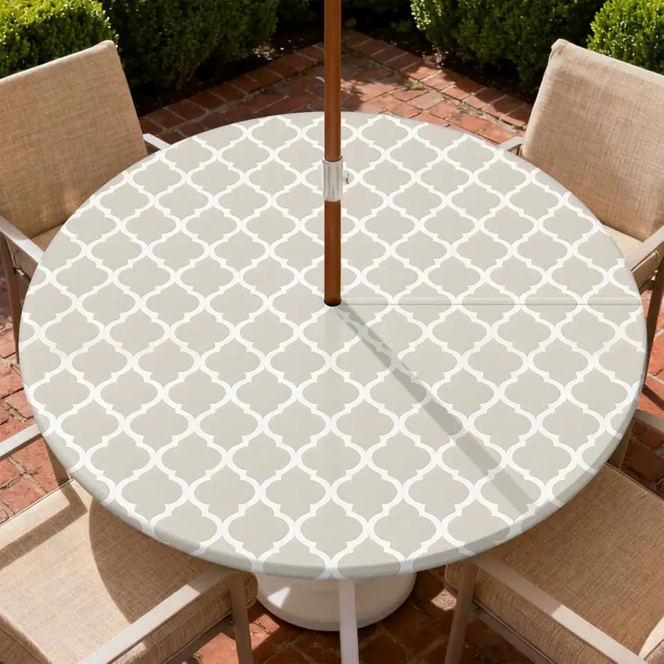 Outdoor Tablecloth with Umbrella Hole and Zipper Fits 45-48" Tables