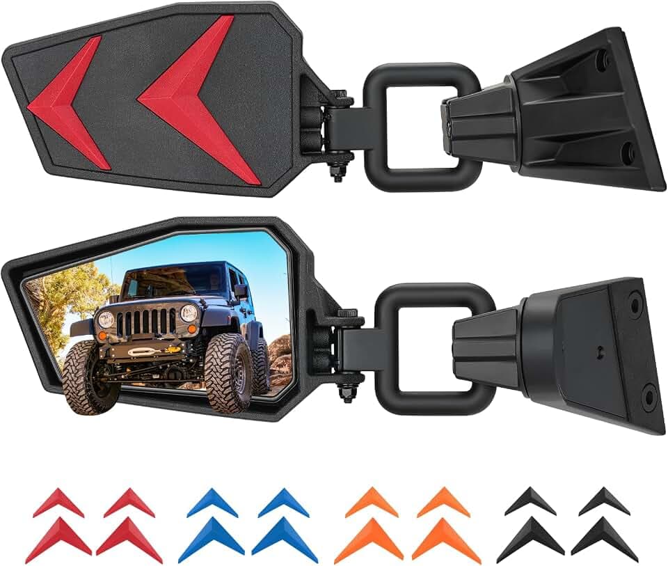 JOYTUTUS Mirrors Doors Off Compatible with 1997-2018 Wrangler TJ JK JKU (Not Fit JL), Doorless Side Mirrors with Black Orange Blue Red Inserts