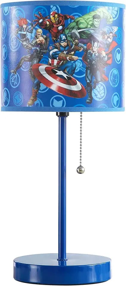 Idea Nuova Table Lamp for Kids, Stick Lamp with Printed Shade & Pull Chain, Bedroom or Nursery Nightstand Lighting,Avengers