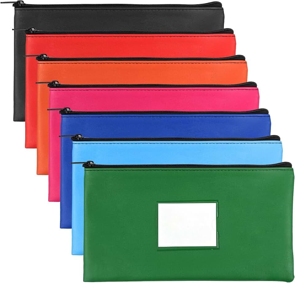 7 Pieces Money Bags with Zipper,DIY Labels,Money Pouch 11x6.1 inch