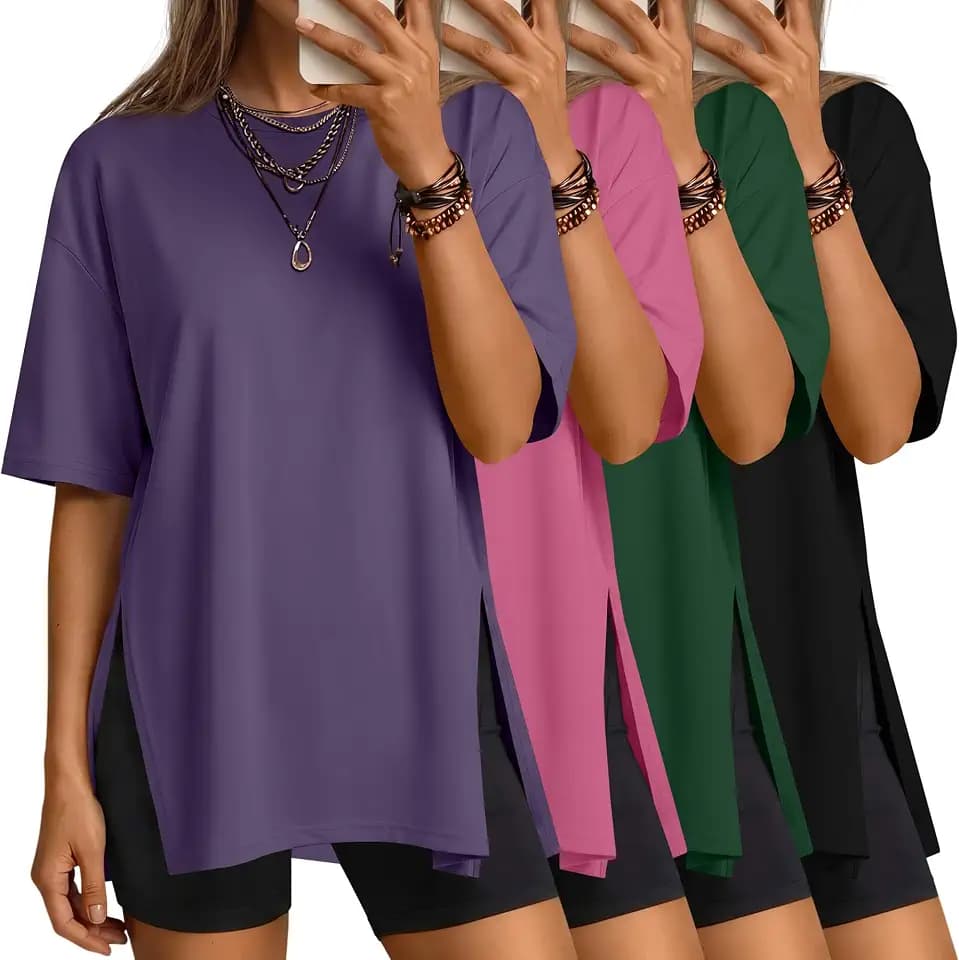 4 Pack Womens Oversized Crewneck Shirts