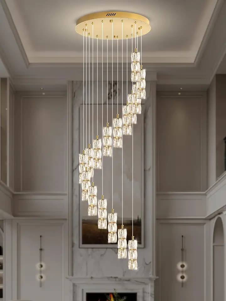 ykolupty H130 Modern Crystal Chandelier 16-Lights Gold Chandeliers Lighting Fixture High Ceiling Chandelier Suitable for Living Room Staircase Villa