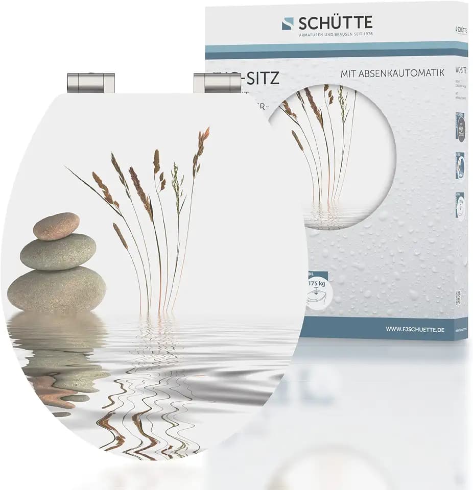 SCHÜTTE WC-Sitz Holzkern HG BALANCE, Hochglanz Toilettensitz mit Absenkautomatik, passend für alle handelsüblichen WC-Becken, maximale Belastung der Klobrille 175 kg, Motiv BALANCE 80522