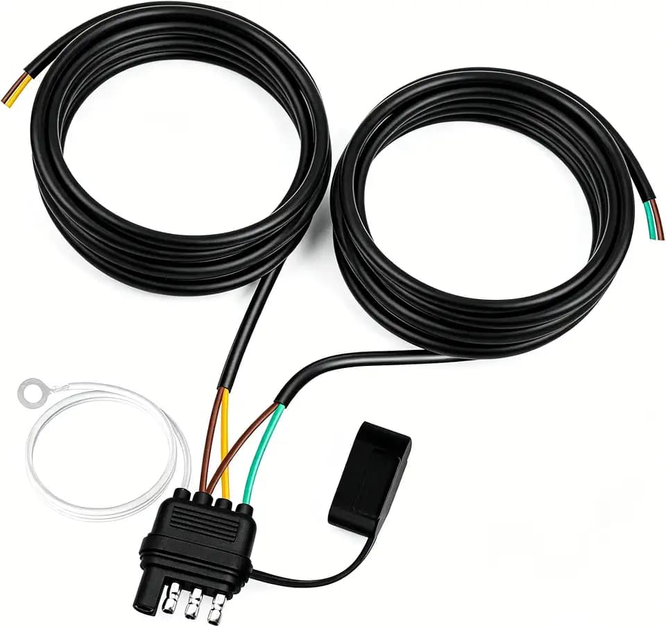 26FT 4 Pin 5 Wire Trailer Wiring Harness,Trailer Light Kit with Jacketed Cable (16AWG),4 Way Flat 5 Wire Plug for Rewiring RV Boat Both-Side Taillights
