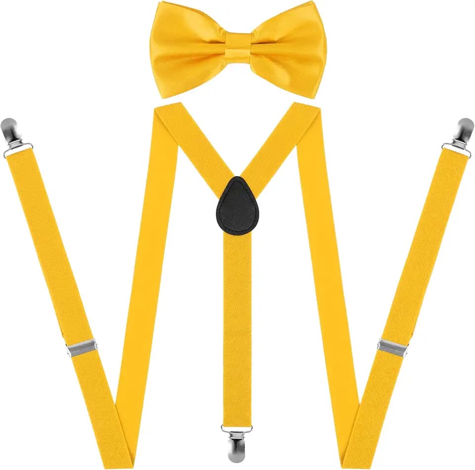 Hosenträger für Herren, Hosenträger, mit 3 starken Clips und Fliege, verstellbar, elastisch, für Hochzeit, Business, Freizeit