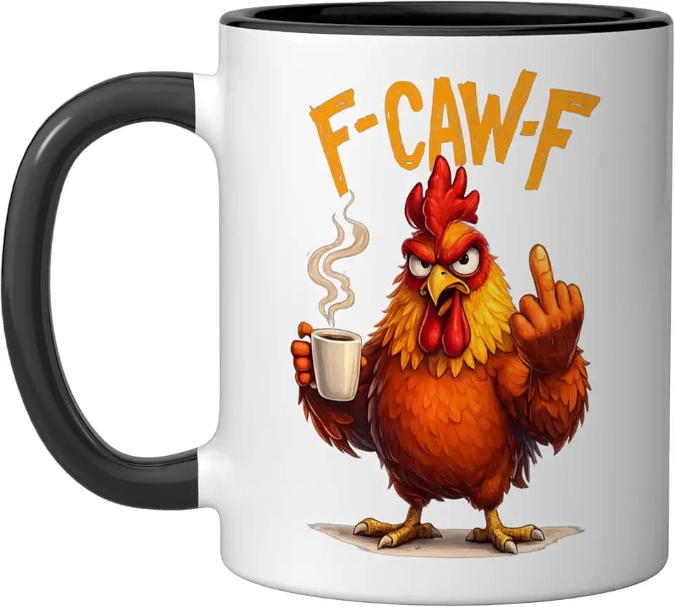 F-Caw-F Rooster Meme Funny Chicken Humor Joke F CAW F Coffee Ceramic Mug, Black/White, 11oz