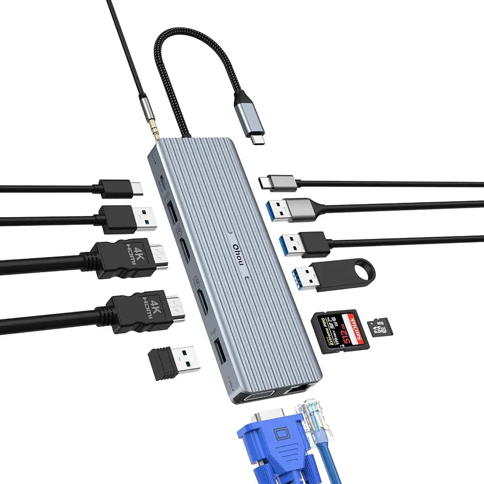 USB C Hub Docking Station für MacBook M1/M2, 14 in 1 USB C Adapter Triple Monitor HDMI*2/VGA/10 Gbps USB 3.1*2/USB 2.0*4/100W PD, SD/TF/Ethernet /Audio/Mic for Thunderbolt 3/MacBook Pro/Air/Windows