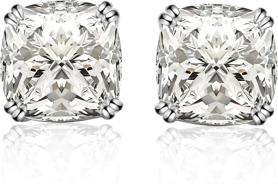 Effinny 2pcs Classic Crushed Ice Cushion Cut High End AAAAA Cubic Zirconia Women's Stud Earrings In Sterling Silver