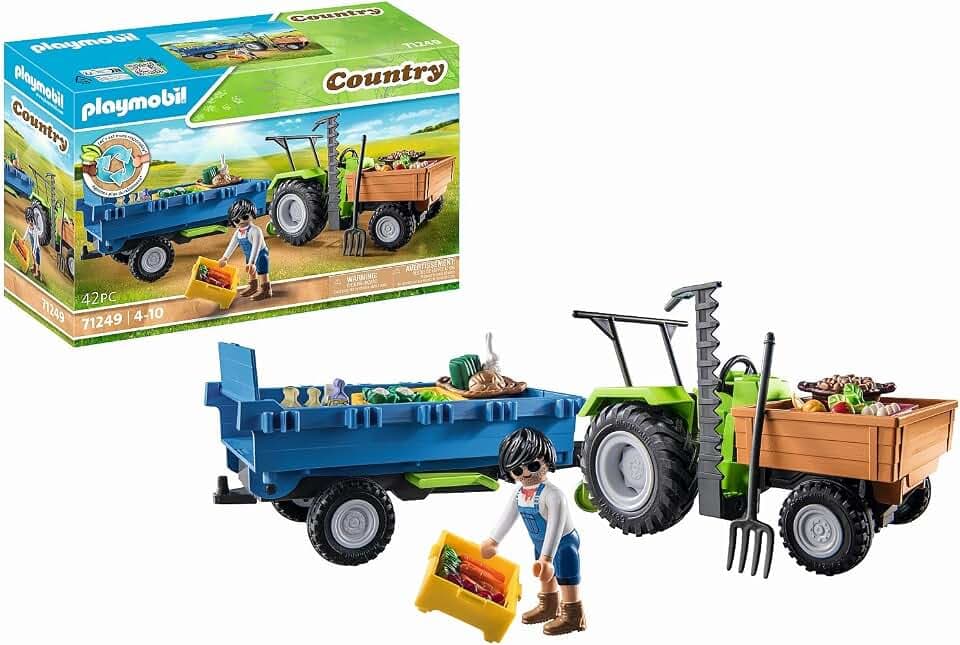 PLAYMOBIL Country 71249 Traktor mit Hänger inkl. Transportboxen, Grüner Trecker für den Bio-Bauernhof, Nachhaltiges Spielzeug für Kinder ab 4 Jahren