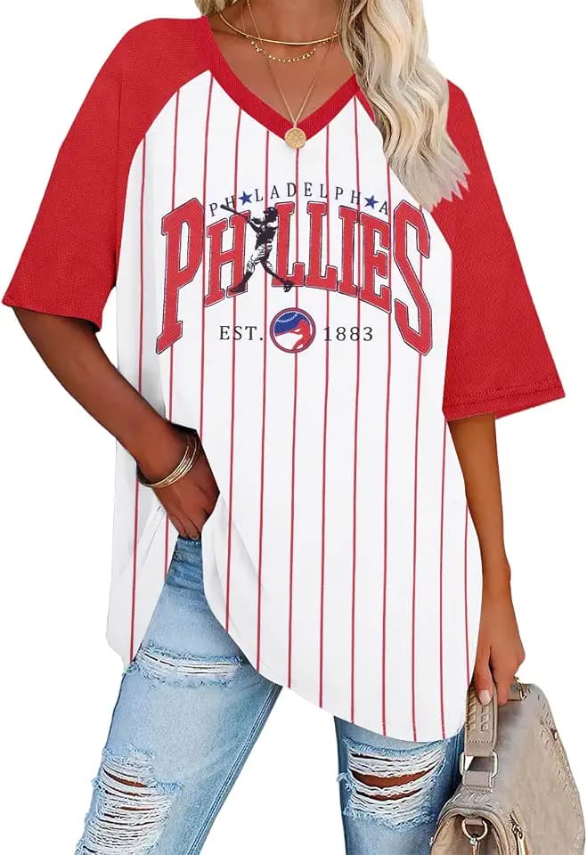 Baseball Shirt Women Baseball Mom Shirts Striped Jersey V Neck Game Day Tee