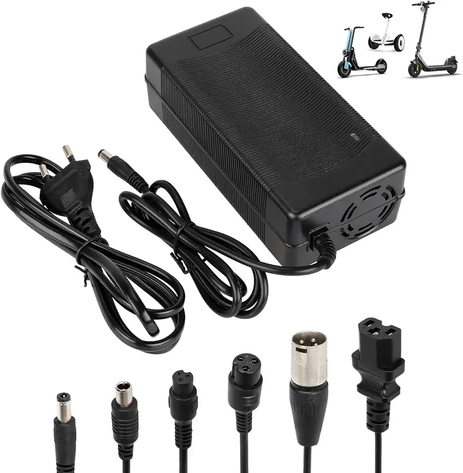 Ladegeräte für Scooter，54,6V 2A E Scooter Ladegeräte，48V Elektroroller Universal Lithium Batterie Ladegerät mit 6 Anschlüssen，Hoverboard Ladekabel，für Elektrofahrräder Akkuladung，EU Ladegerät