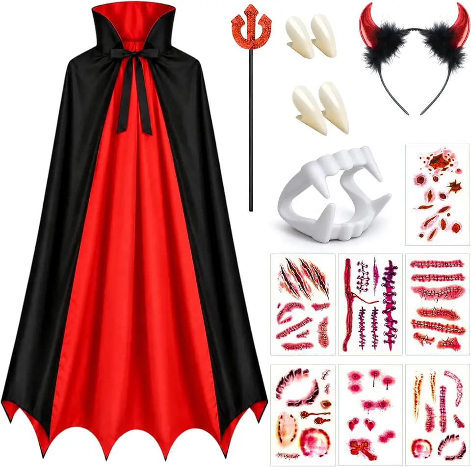 Vampir Kostüm Jungen mit Kragen – Dracula Umhang Rot Schwarz Doppelseitig