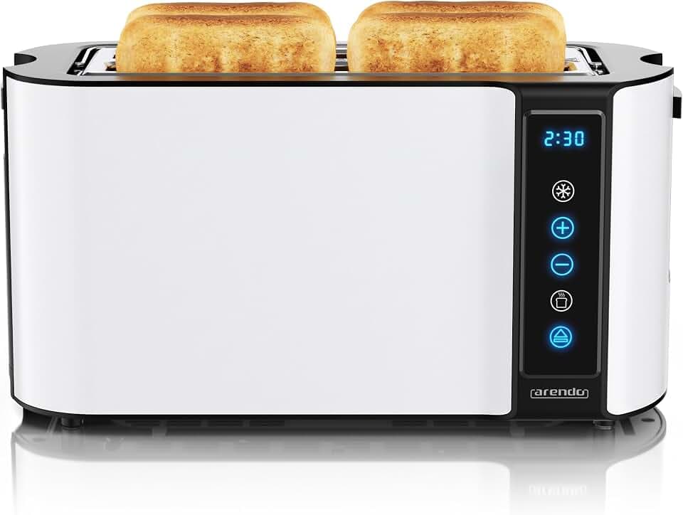 Arendo - Edelstahl Toaster Langschlitz 4 Scheiben- Touchscreen – Doppelwandgehäuse – Integrierter Brötchenaufsatz – 7 Bräunungsgrade – Brotzentrierung – Restzeitanzeige – Memoryfunktion - Weiß Matt