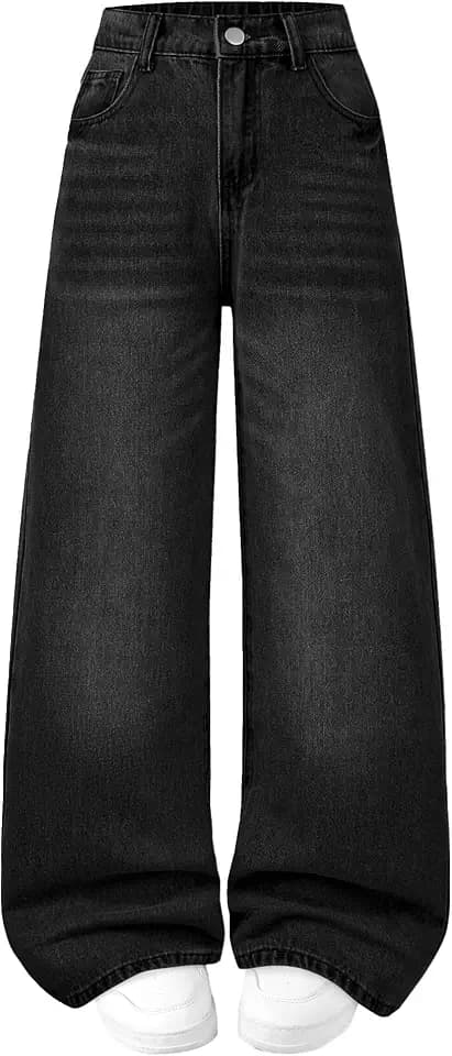Jeans for Girls Baggy Wide Leg High Waisted Y2K Denim Pants 7-14Y