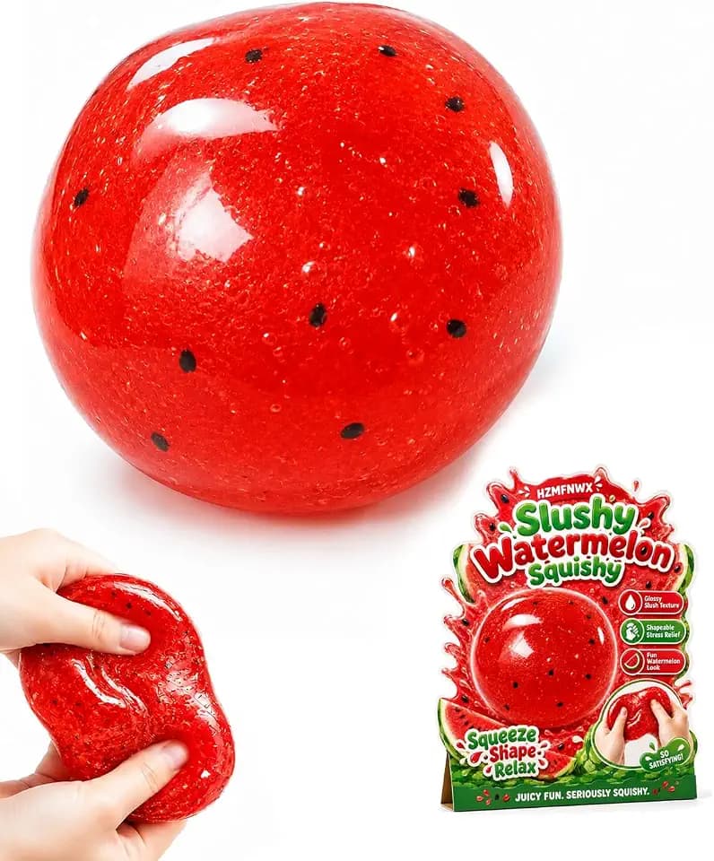 Slushy Watermelon Squishy, Watermelon Fruit Slush Stress Ball，Realistic Fake Food Stress Ball, Mashed Potato Skin Soft Filled Squeeze, Toy Squeeze Shapeable for Anxiety Relief(1pc)