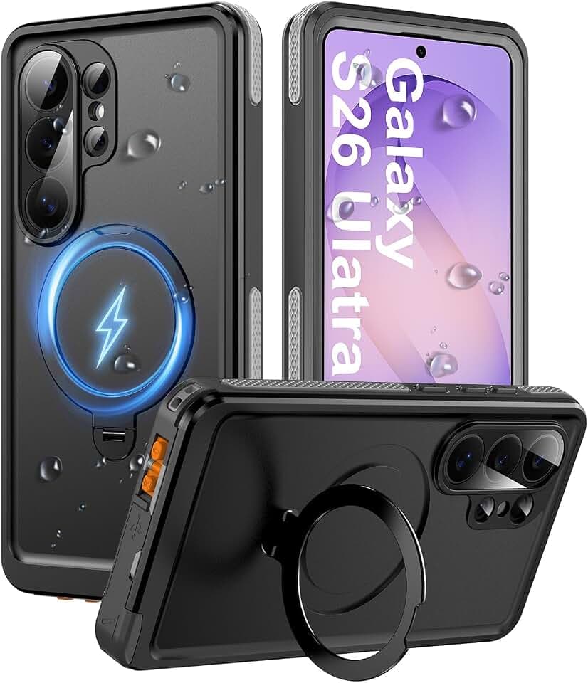 Hllhunkhe for Samsung Galaxy S26 Ultra Case, IP68 Waterproof Dustproof Case, [Built-in Screen Protector] [Invisible Kickstand] [Fit for Magsafe] Full Body Heavy Duty Rugged Phone Cover, Black
